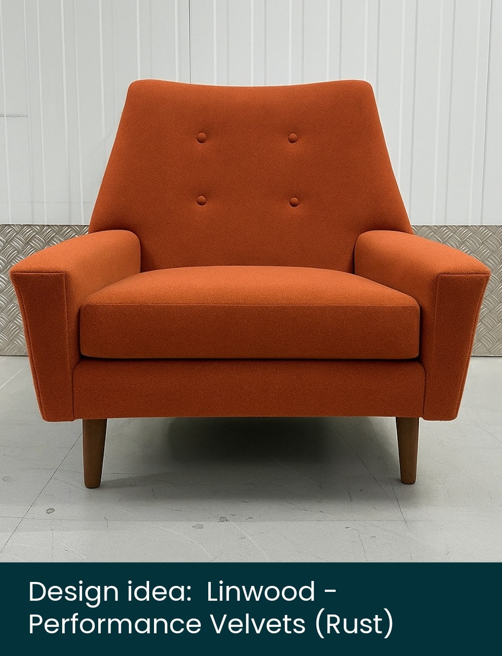 Harlequin – Performance Velvets – Rust Mockup of a Parker Knoll chair reupholstered in a Harlequin - Performance Velvets - Rust (Rust)