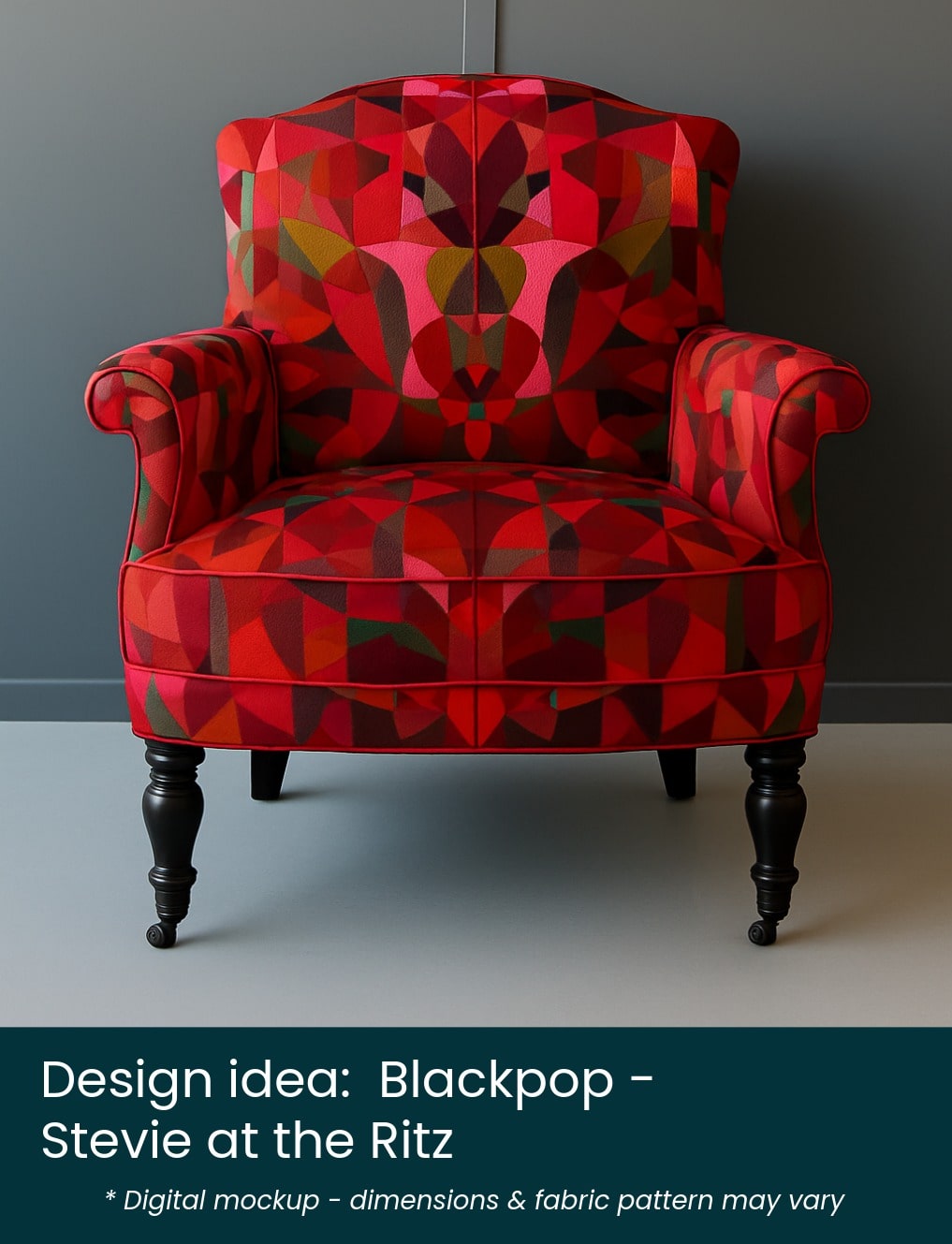 Blackpop – Stevie at the Ritz – label3 Napoleon III chair mocked up in Blackpop - Stevie at the Ritz fabric