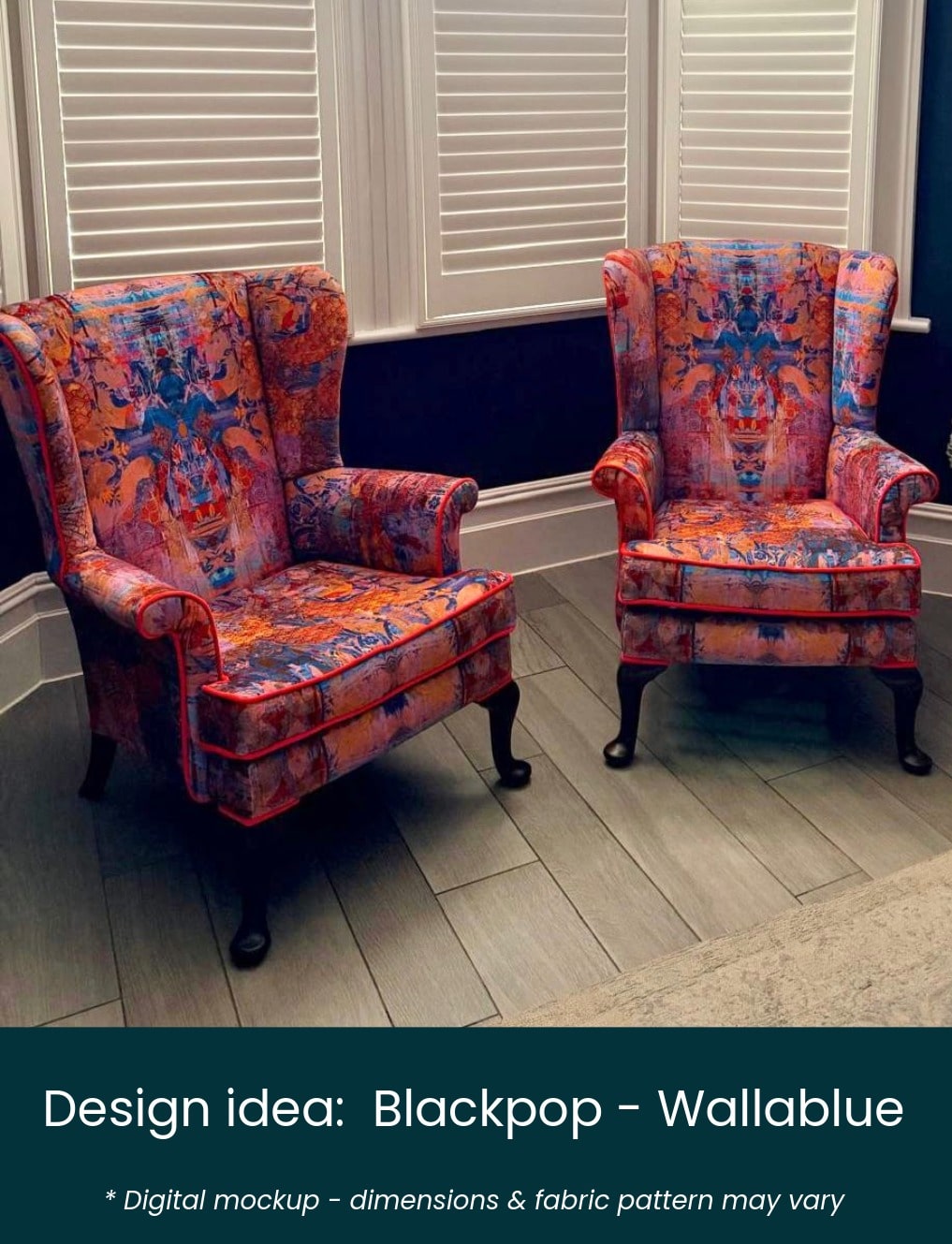 Linwood – Blackpop – label Parker Knoll Penshurst chair mocked up in Blackpop - Wallablue fabric