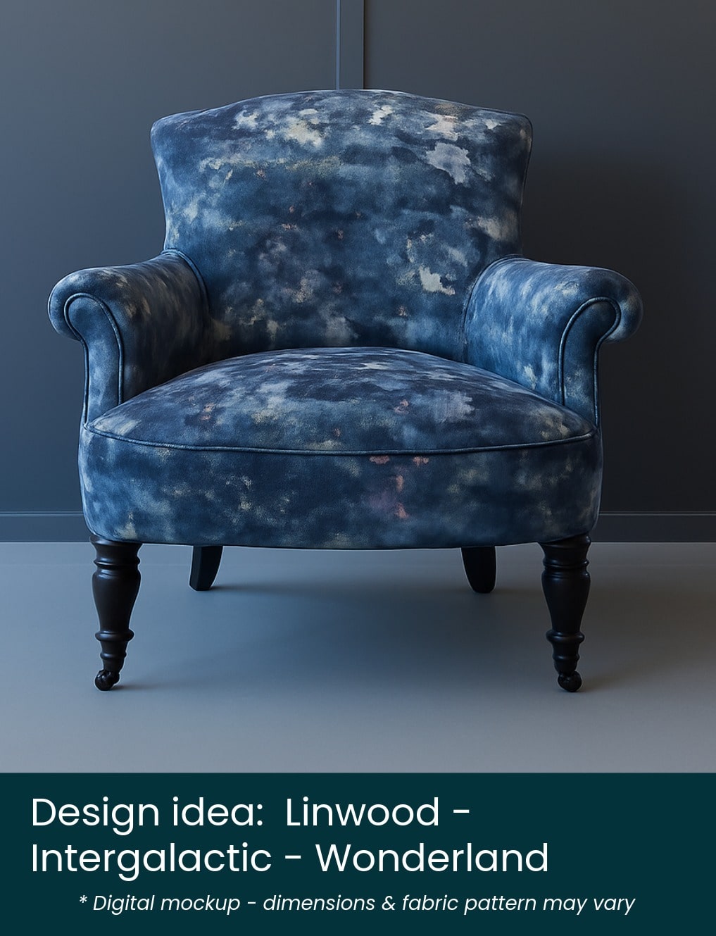 Linwood – Intergalactic – Wonderland – label Napoleon III chair mocked up in Linwood - Intergalactic - Wonderland fabric