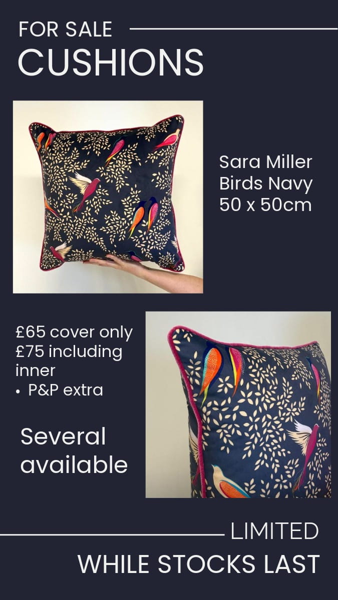 Cushion in Sara Miller – Birds (Navy) fabric Cushion in Sara Miller - Birds (Navy) fabric