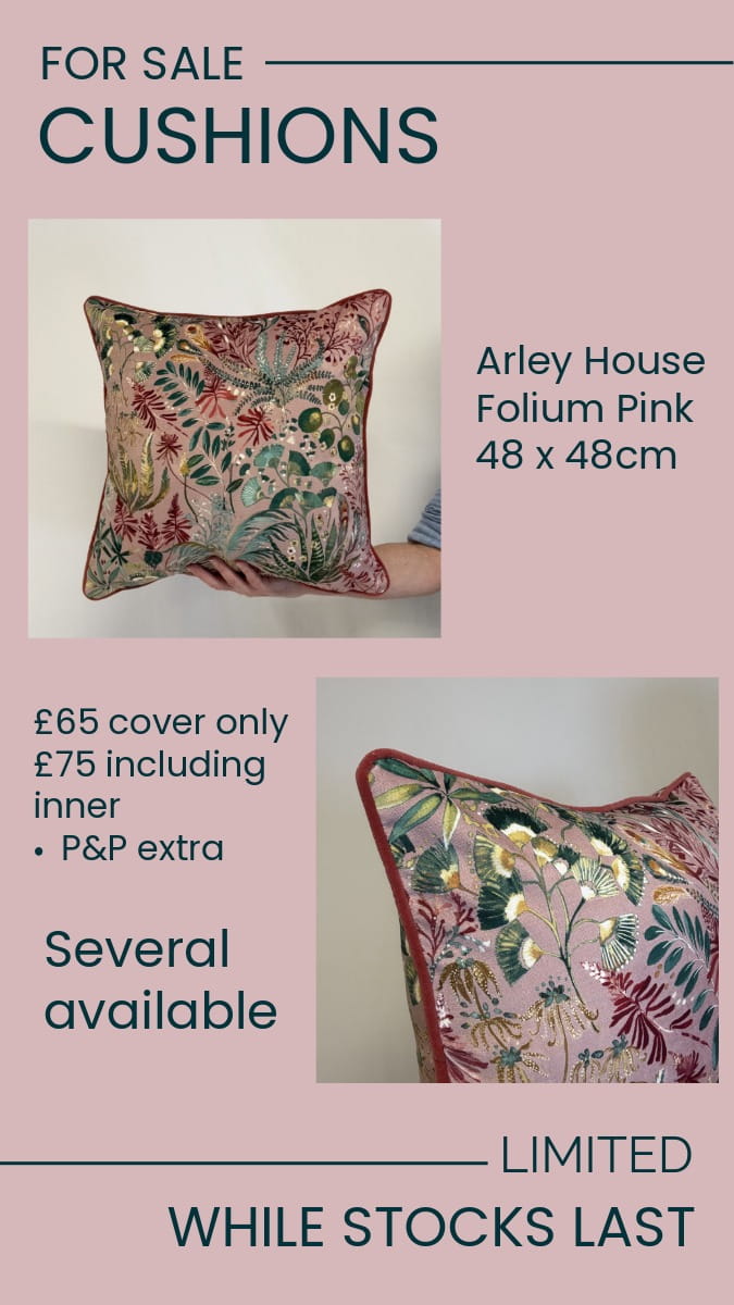 Cushion in Arley House – Folium Pink fabric Cushion in Arley House - Folium Pink fabric