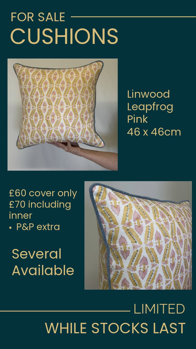 Cushion in Linwood – Leapfrog (pink) fabric Cushion in Linwood - Leapfrog (pink) fabric
