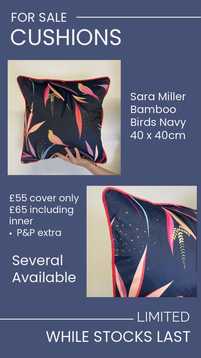 Cushion in Sarah Miller – Birds (Navy) fabric Cushion in Sarah Miller - Birds (Navy) fabric